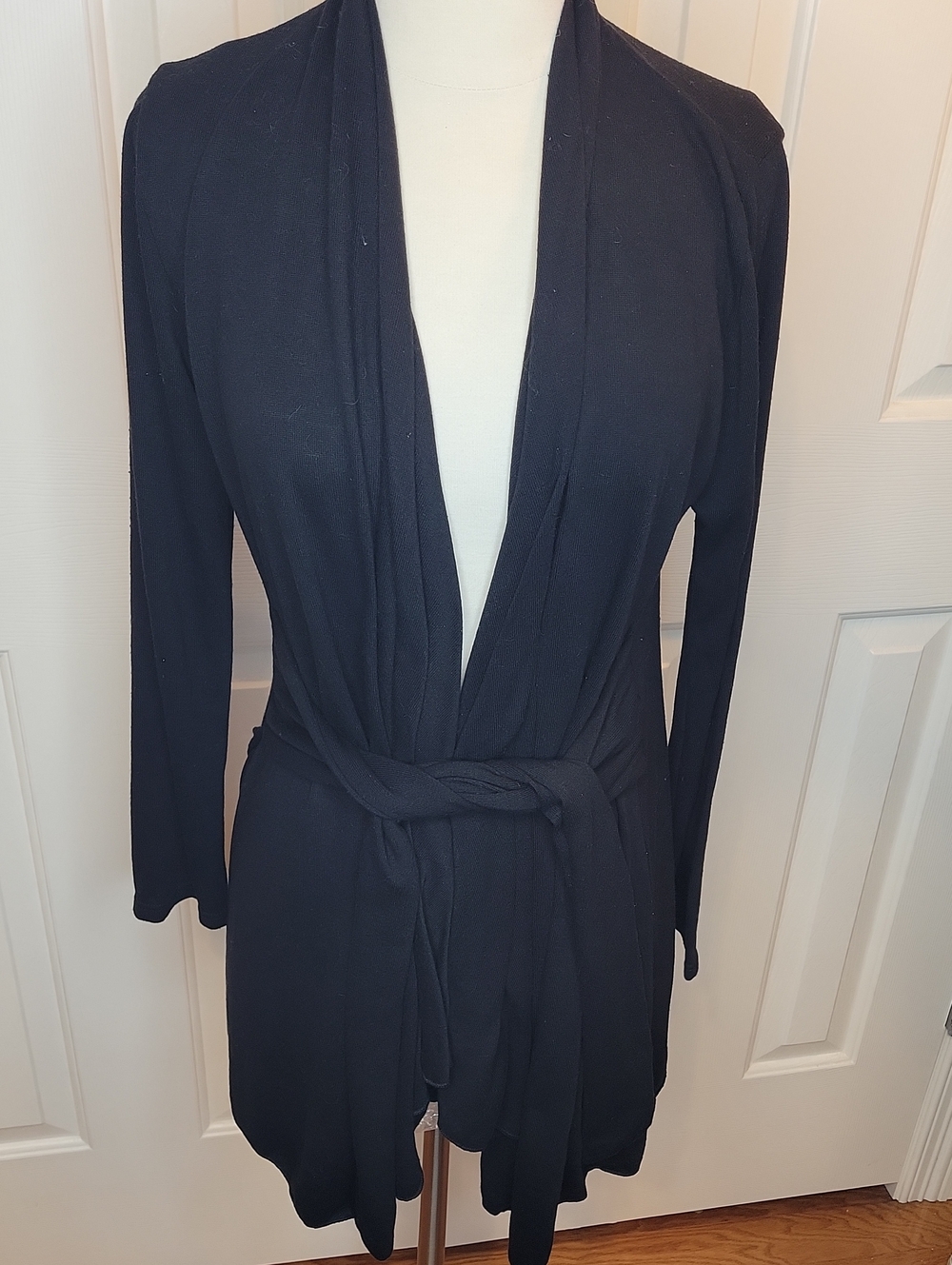 Women’s Black Belted Open-Front Knit Cardigan